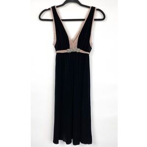 Free People Black Velvet Lace Babydoll Empire Waist Beaded Mini Dress Y2K - S‎